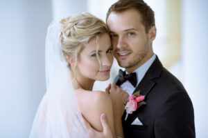 Bride and groom posing together