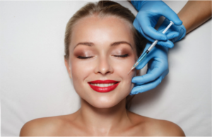 Woman smiling while receiving filler