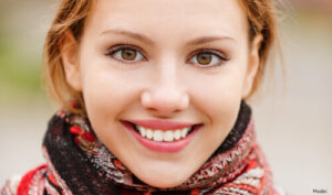 Woman happily smiling