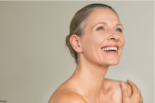 Woman looking up and smiling