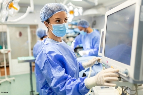 Medical professional working in an operating room